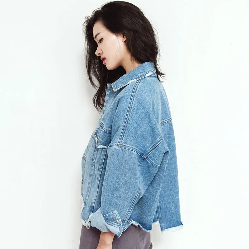 Women's Denim Jacket 2019 Autumn Joker Denim Jacket Women's Washed White Irregular Short Jacket Jacket Women's Wear