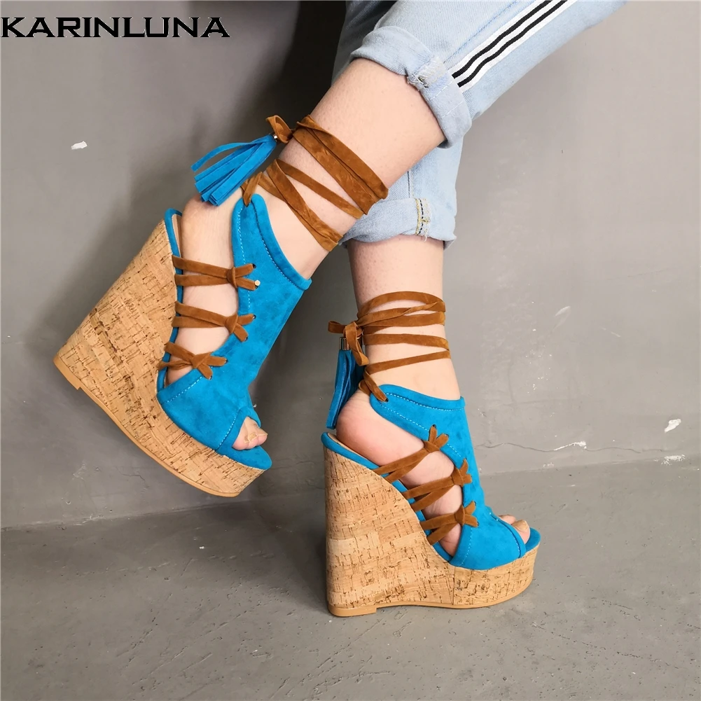 Karinluna/фирменный дизайн, большой размер 47, сандалии с ремешками на лодыжках, женская обувь, гладиаторы на высоком каблуке, женская обувь на