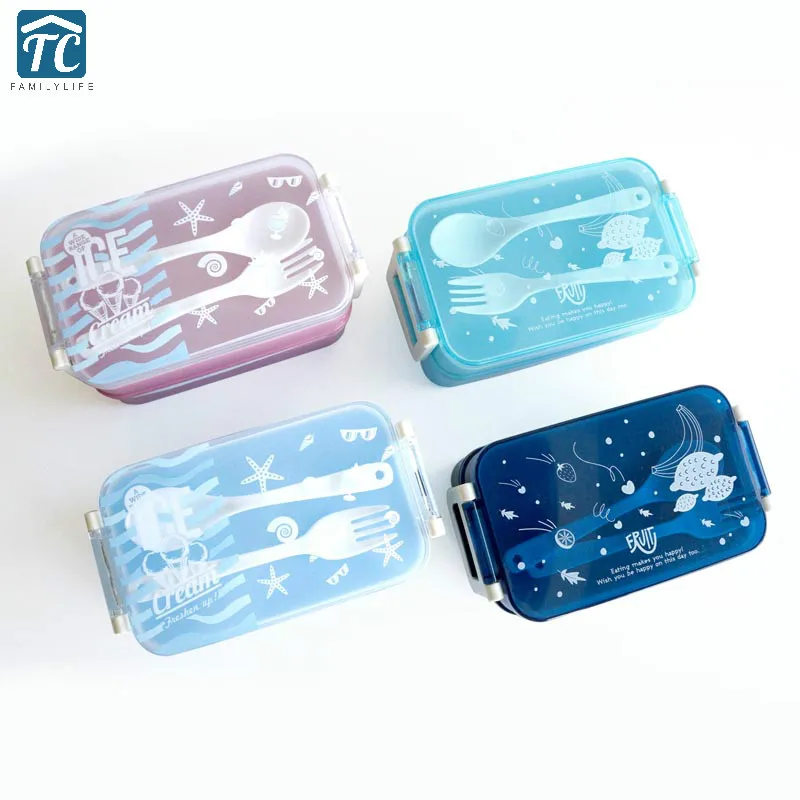 

Japanese Double-decker Creative Lunch Box Student Cute Rectangular Microwave Oven Tableware Plastic Travel Children Dinnerware