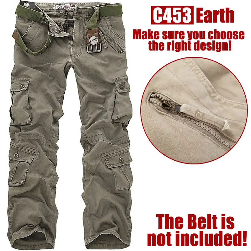 C453 Earth Green Мужская мода с несколькими карманами, мужские брюки-карго, обувь для отдыха, комфортная обувь, мыть хлопковые брюки мужские брюки армейские брюки размер 28-42 C454 - Цвет: C453 Earth Green