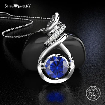 

Shipei Genuine Sapphire Pendant Necklace for Women 100% 925 Sterling Silver Round Gemstone Ruby Pendant Necklace Fine jewelry