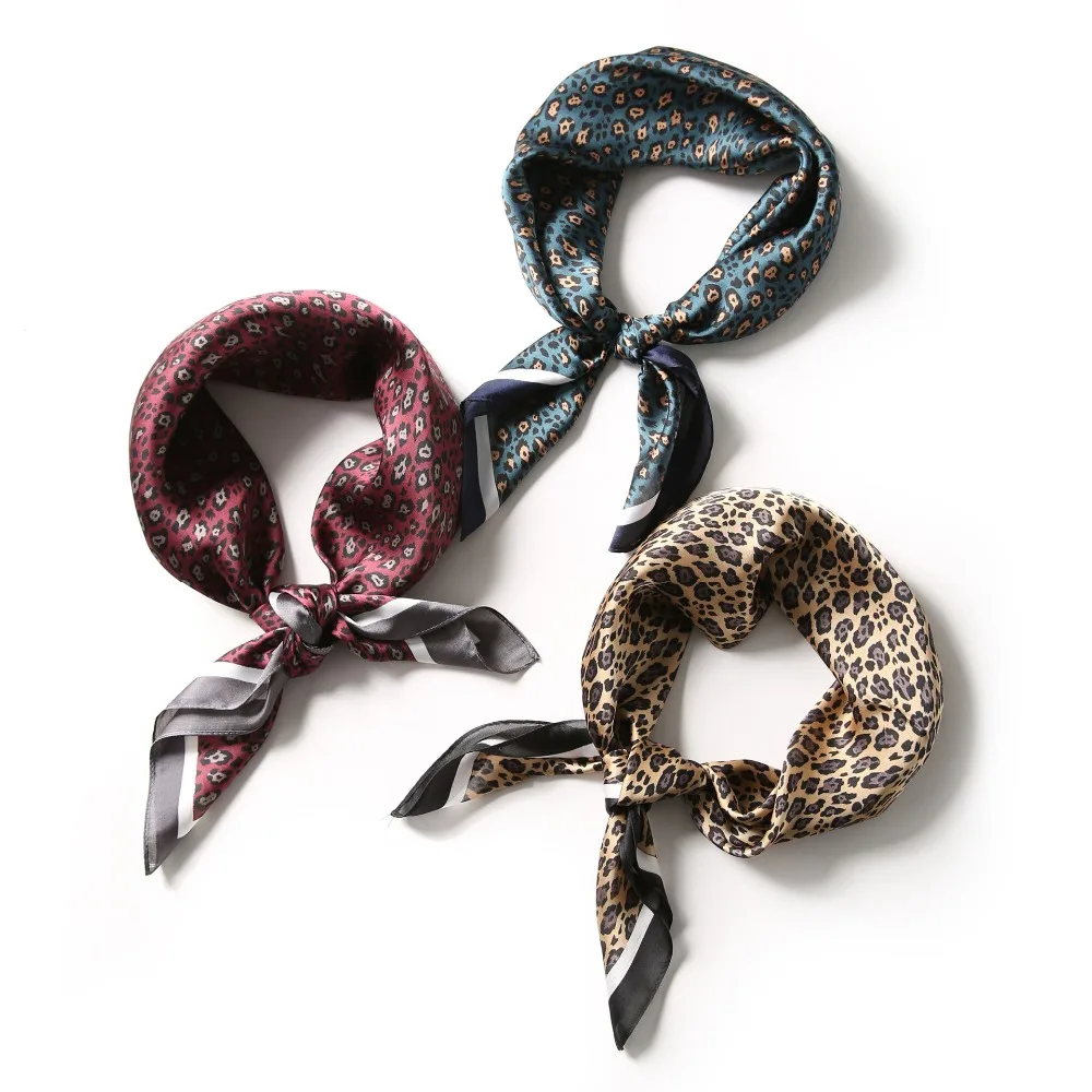 

70*70cm Leopard Print Imitation Silk Scarf Little Square Scarves Women Lady Artistic Decoration Multi-functional Chic Polyester