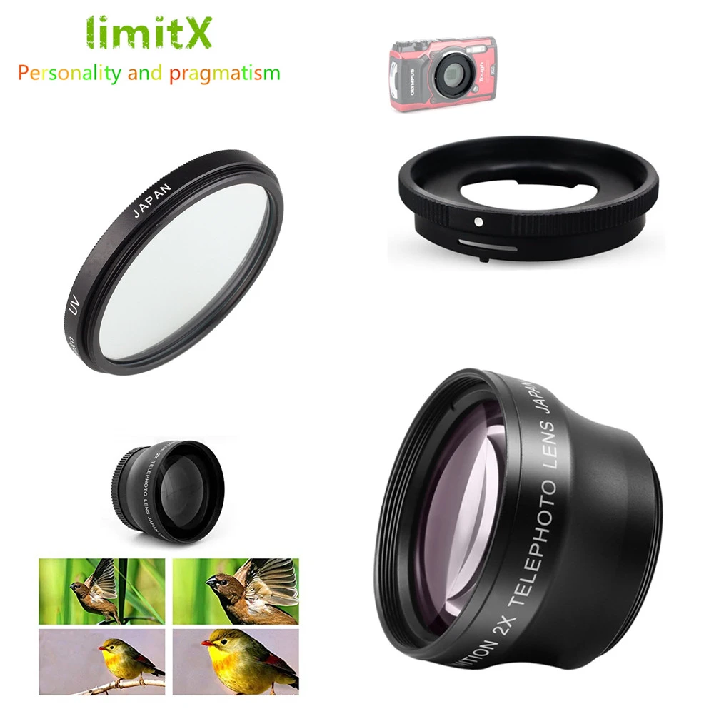 2X magnification Telephoto Lens UV Filter Adapter Ring for Olympus TG 6