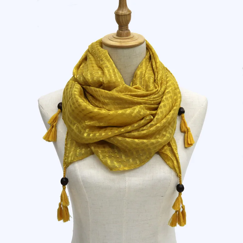 Длинные бусины из полиэстера, шарф для женщин, накидка хиджаб, женские шарфы, снуд, зимний шаль-снуд, sciarpa, палантины, шарфы для женщин, ислам - Цвет: Цвет: желтый