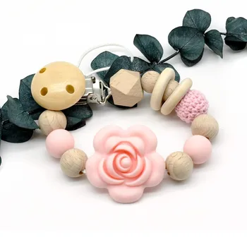 

5 Color Silicone Flower Baby Pacifier Clip Dummy Clips Toy Silicone Chew Teething Carrier Teething Accessory Christmas Gift