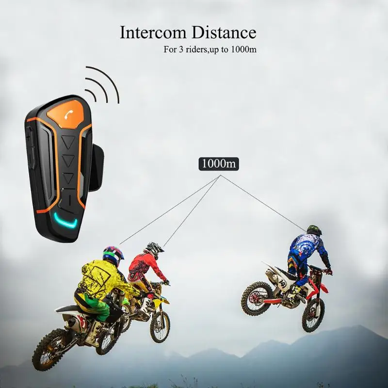 WT003 1000 м Bluetooth Мотоциклетный Шлемы-гарнитуры IPX5 Водонепроницаемый Беспроводной домофон Поддержка FM A2DP музыкальный плеер gps переговорное устройство