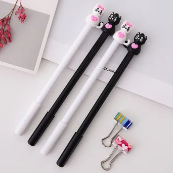 

40 pcs/lot Novelty White Cat Gel Pen Kawaii 0.5MM Black Ink pens Neutral Pen office school writing suppleis escolar