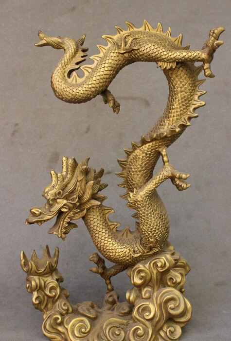 

15''FengShui Chinese Year Zodiac Brass JiXiang Ball Soar Dragon Statue Sculpture