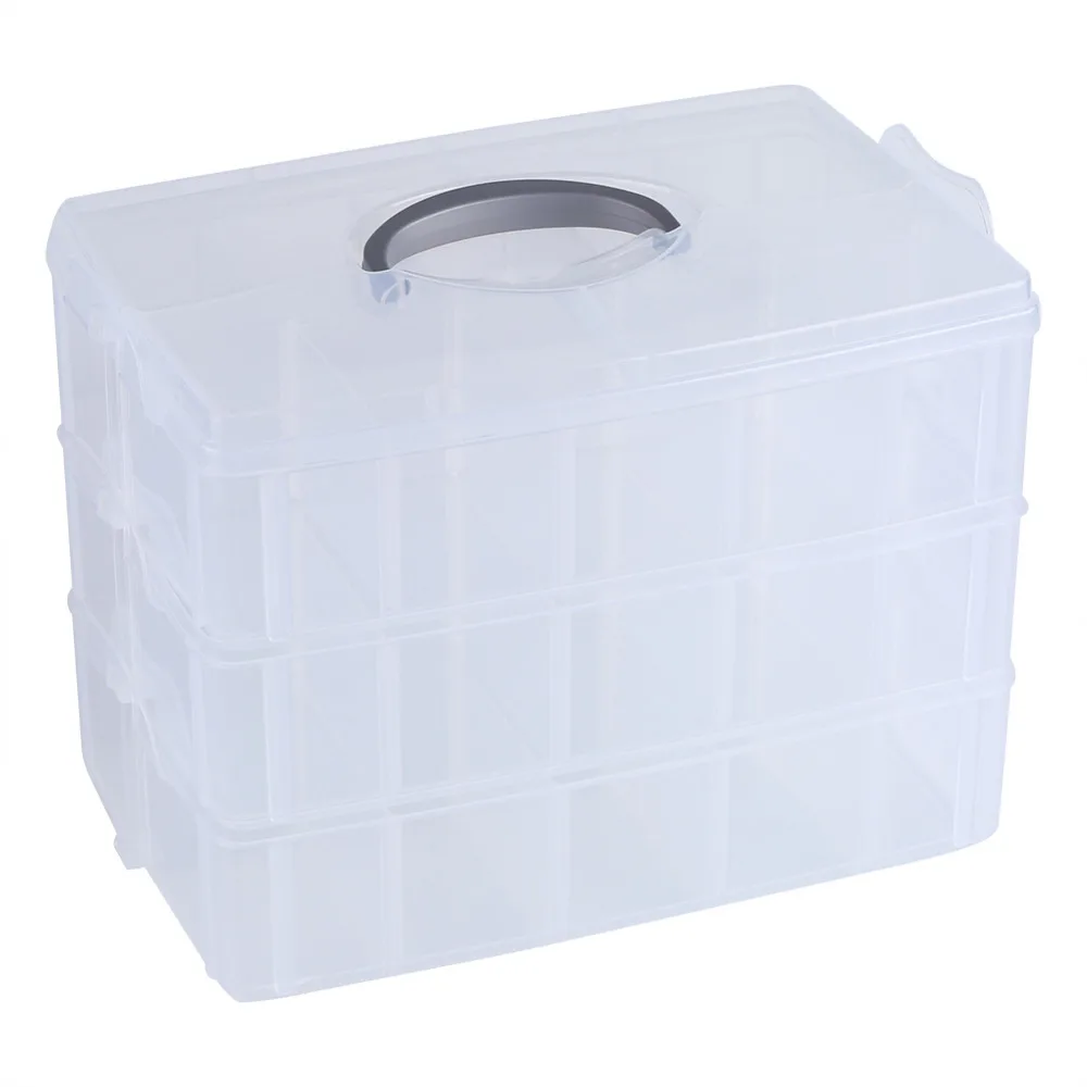 3 layers Clear Plastic Jewelry Bead Storage Box Container Craft Storage
