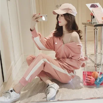 

2-piece 2019 Autumn spring new Fashion women suit women's tracksuits casual set with a hood fleece sweatshirt two pieces set