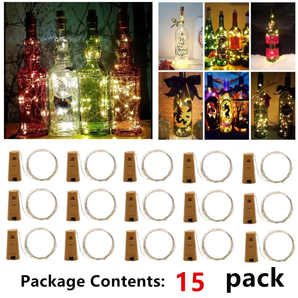 

Bottle String Lights 15PCS Bottle Lights Cork Shape For 1M 10 LED Wine Bottle String Party Romantic Home Decor LED Lights