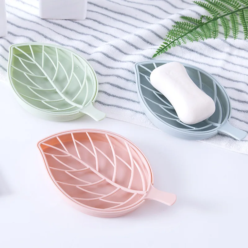 

Plastic Drain Leaf Shape Soap Box Double Layer Dish Non-slip Storage Plate Tray Holder Bathroom Shower Soaps Case Container