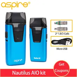 2 шт. набор электронных сигарет Aspire Nautilus AIO kit pod system 1000 мАч встроенный аккумулятор и 4,5 мл pod Танк Vape испаритель комплект