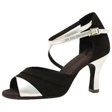 Каблук 4,5-8,5 см; цвет золотой, черный; женская обувь для латинских танцев из нубука и PU искусственной кожи; Zapatos de baile; JYG943