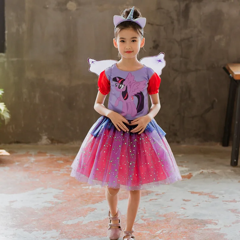 Us 1789 10 Offgadis Pelangi Putri Gaun Saya Gadis Sedikit Pony Pesta Cosplay Kostum Kuda Poni Wig Wing Gadis Pakaian Set In Dresses From Ibu