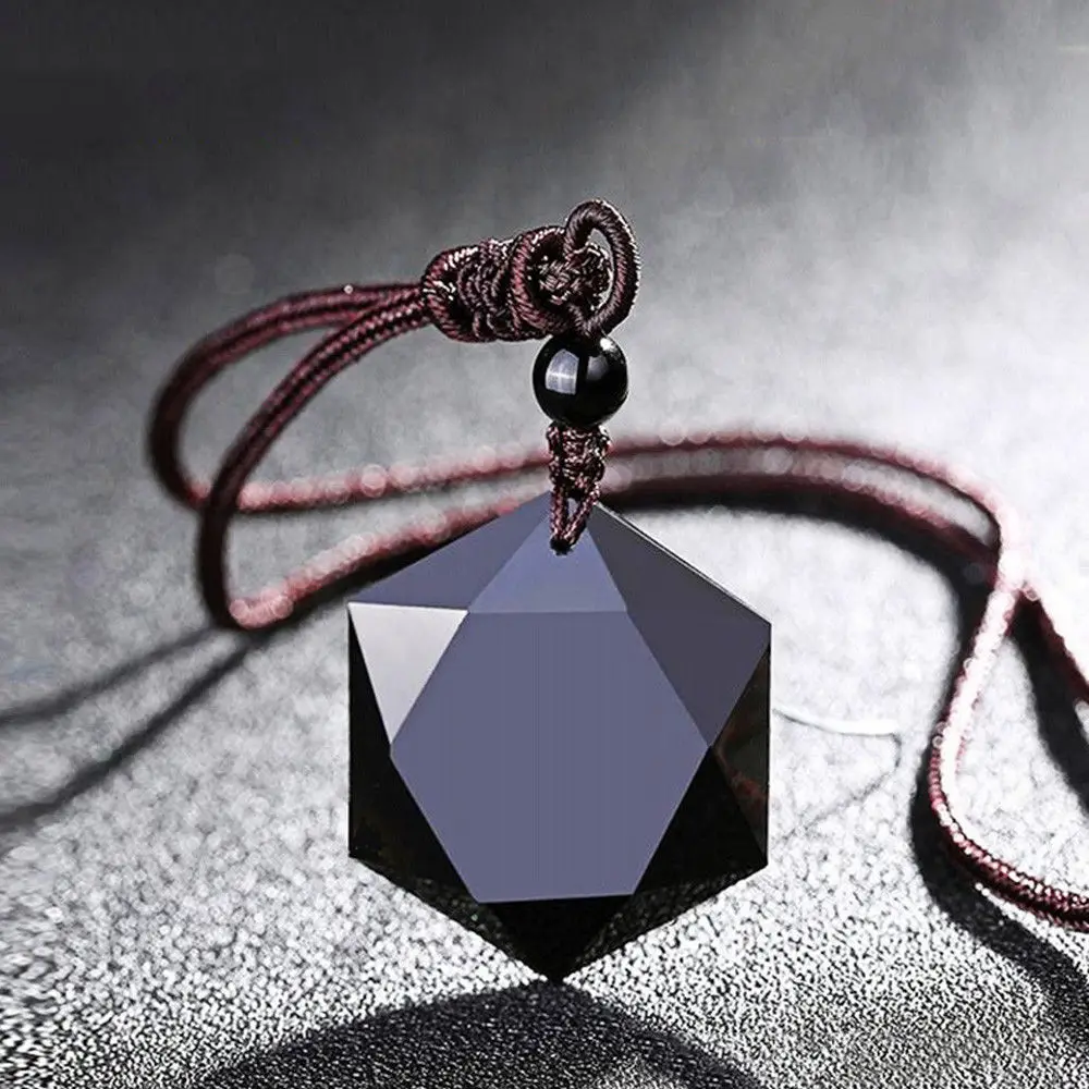 Натуральный обсидиановый Кристалл Черный нефритовый кулон энергетические камни счастливый гексаграмма ювелирные изделия