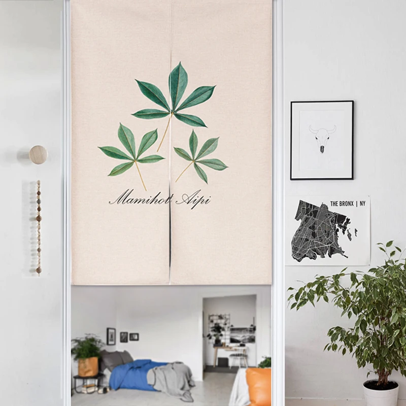 

New Linen NOREN Japanese Style Door CurtainGreen Leaves Yellow Floral Tapestry 85x120cm/85x90cm