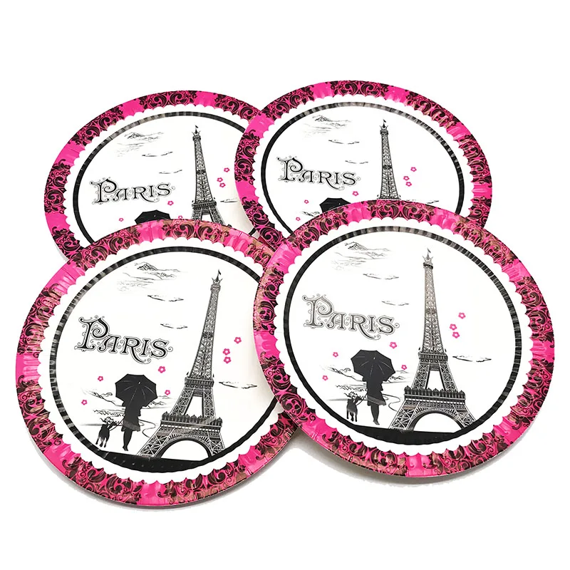 

10PCS/LOT 7INCHES PAPER PLATES EIFFEL TOWER THEME BIRTHDAY PAPER DECORATIONS Eiffel Tower THEME DISPOSABLE PLATES