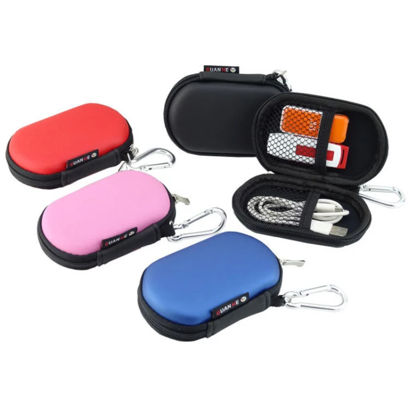 Mini Oval Pouch with Hook Travel Storage Bag for USB Flash Drive, Data