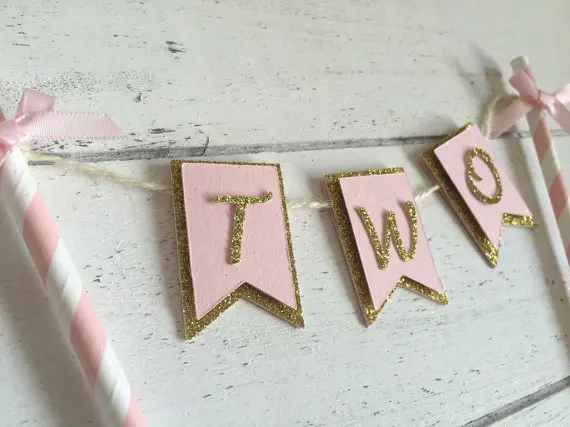 

Number 2 Birthday Cake banner. Bow Cake banner. Cake Topper. Second Birthday Cake Topper. Pink and Gold Cake Topper.