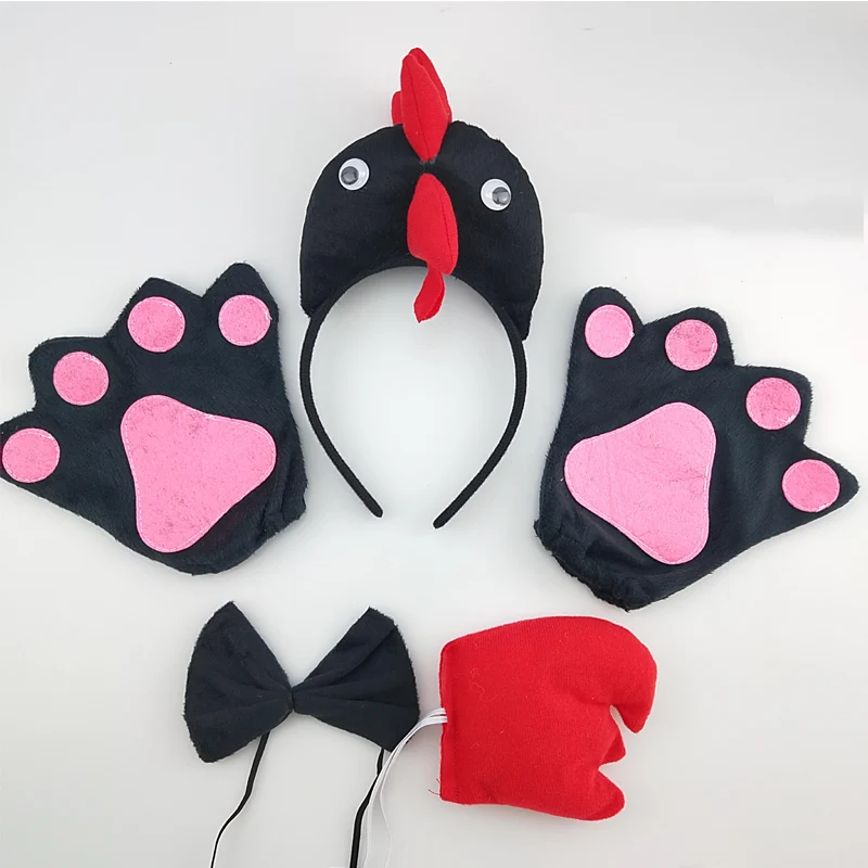 black cock Реквизит для костюмированной вечеринки в виде животных; повязка на голову в виде птичьей фермы с объемным изображением хвоста; галстук в виде лап; подарок на день рождения; костюм на Хэллоуин для детей; Карнавальный костюм для взрослых - Цвет: black cock