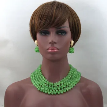 

Lovely Women Gift Jewelry Lemon Green Crystal Nigerian Wedding African Beads Jewelry Sets Indian Necklace Free Shipping ABL499