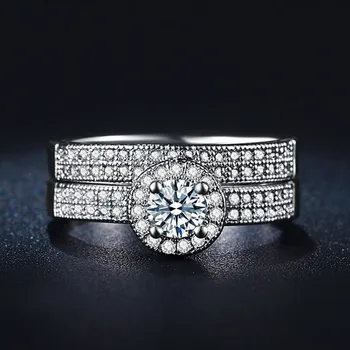 

Fashion Austrian Crystal Ring Set 925 Sterling Silverl Finger Ring Set For Women Female Wedding Engagement Jewelry