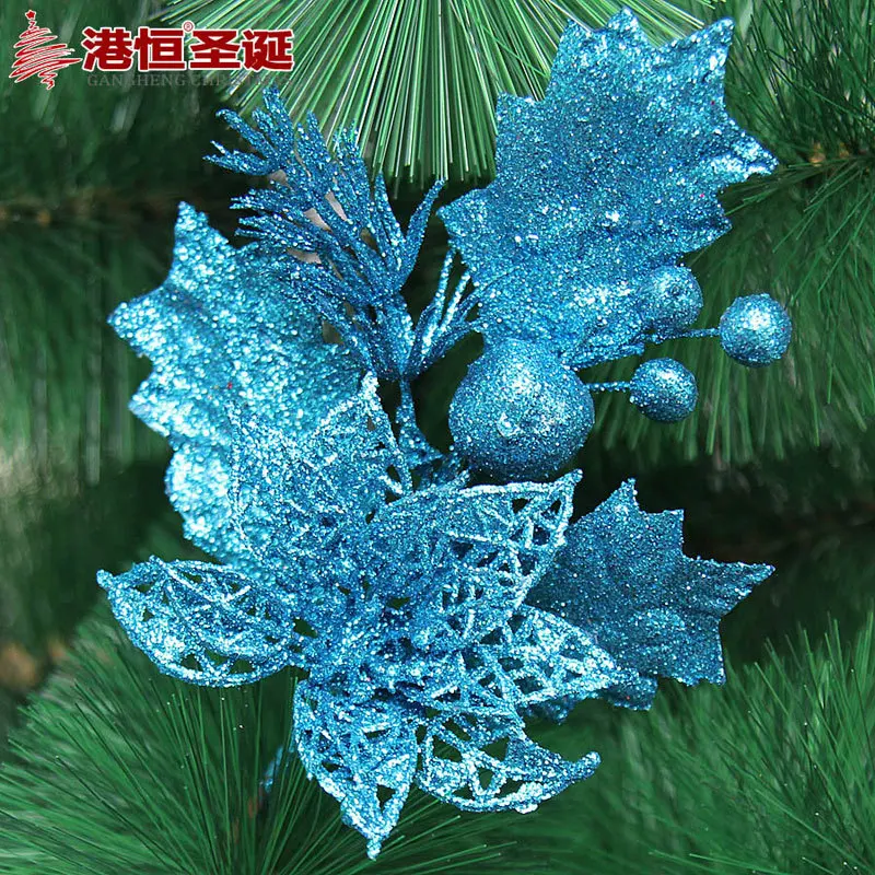 gold silver blue artificial christmas flowers decoration plastic christmas tree ornament decorations shining bling bling flower in trees from home garden - Christmas Tree Flower Decorations gold silver blue artificial christmas flowers decoration plastic christmas tree ornament decorations shining bling bling flower in trees from home garden - Christmas Tree Flower Decorations