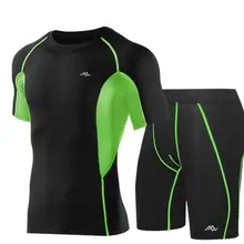 Быстросохнущий утягивающий костюм рубашка с коротким рукавом+ шорты мужской комплект для бега фитнес-плотно спортивный костюм мужская уличная спортивная одежда для бега