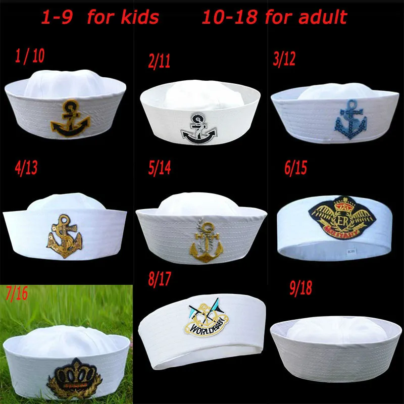 Военные шапки, Белая Шляпа капитана моряка, морские шапки с якорем, армейские шапки для мужчин и женщин, Детские причудливые шапки для косплея, аксессуары