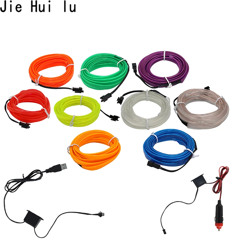 

1M/2M/3M/5M Car Interior Lighting Auto LED Strip Garland EL Wire Rope Tube Line flexible Neon Light With 12V USB Cigarette Drive