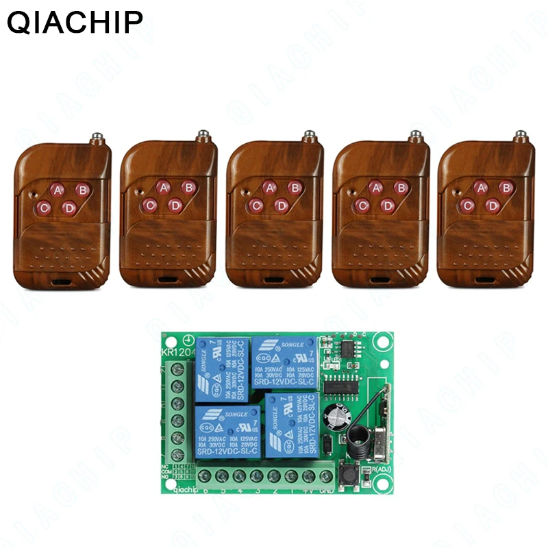 

QIACHIP 433Mhz Universal Wireless Remote Control Switch DC 12V 4 CH Relay Receiver Module + RF Transmitter 433 MHz Remote Lights