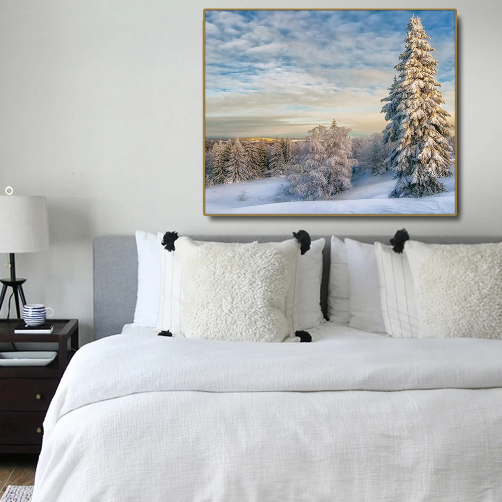 

Snow Scene Pine Forest Winter Wall Art Canvas Painting Calligraphy Poster Print Decorative Picture for Living Room Home Decor