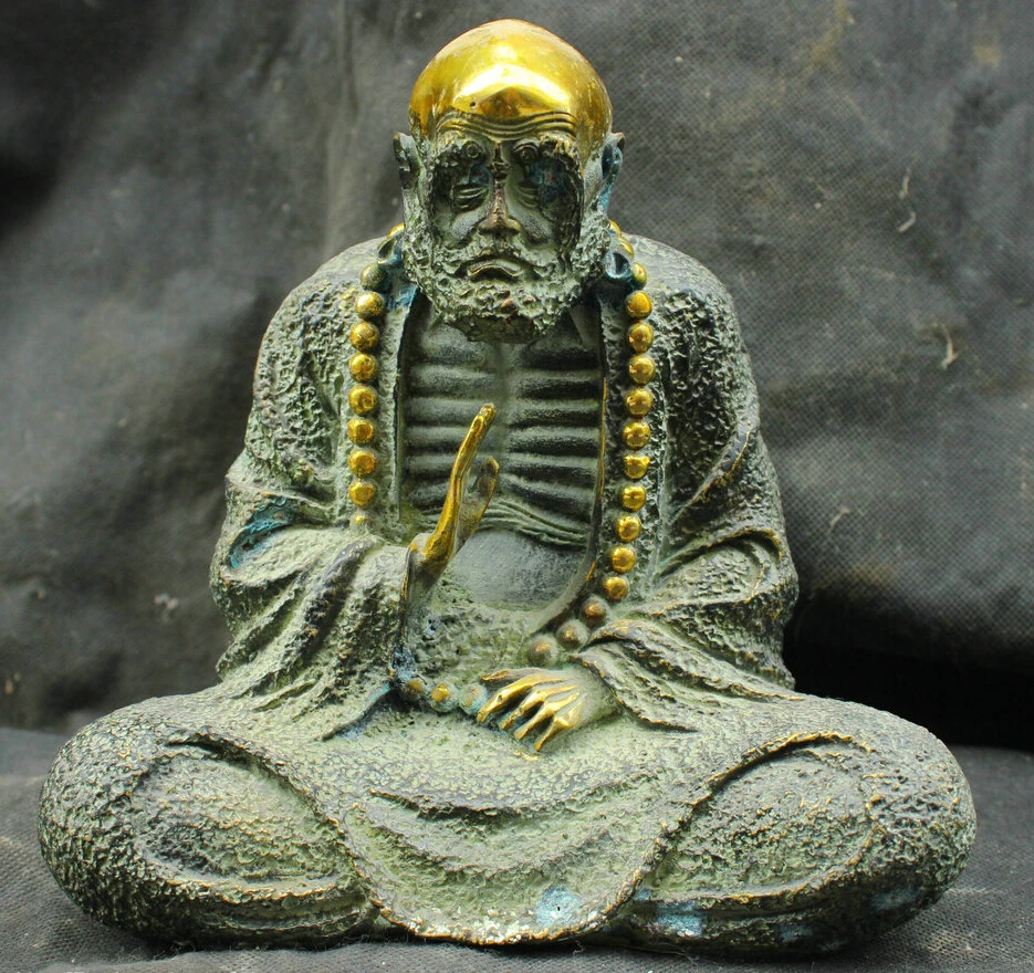 

Chinese Fengshui Old Antique Bronze Brass Statue Bodhidharma Buddha Sculpture