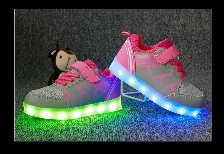 18 цветов Детская обувь со светящимися вставками дышащий мальчик USB зарядка обувь Повседневные детские светящиеся кроссовки для девочек