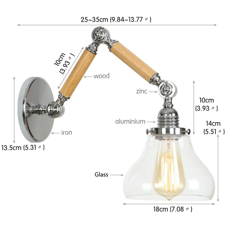 Американский промышленный стиль ретро арт E27 светодиодный настенный светильник Деревянный светильник arm кованый настенный светильник для