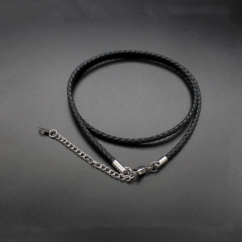 

50cm 3mm Pu Black Braided Leather Cord Necklace Chain with Stainless Steel Lobster Clasp for Men Women DIY Pendant Jewelry Rope