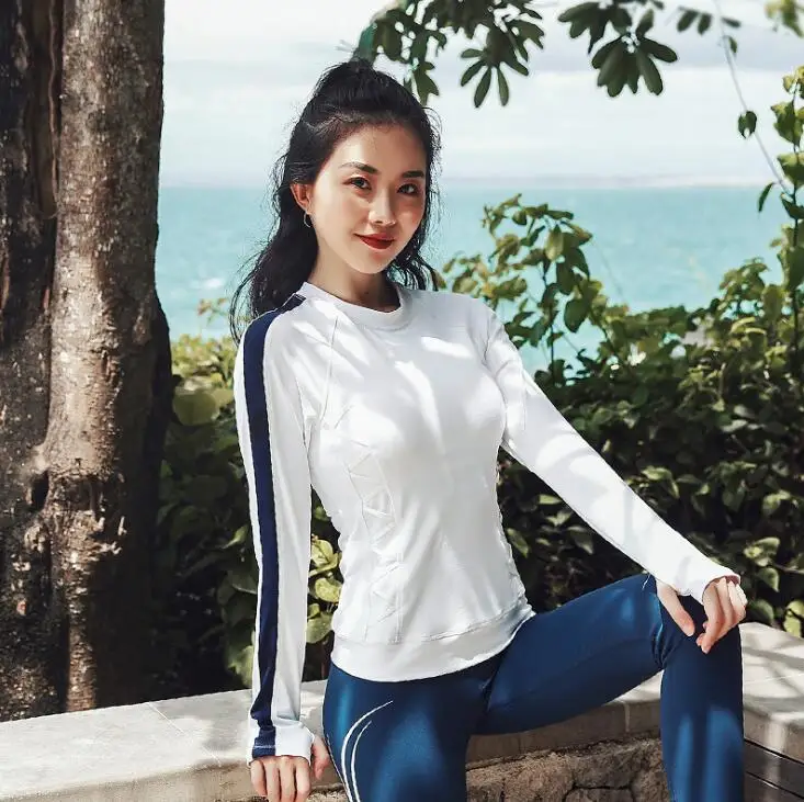 ESHINES Новая женская спортивная одежда; Колготки Леггинсы для йоги свитер с длинным рукавом - Цвет: Белый