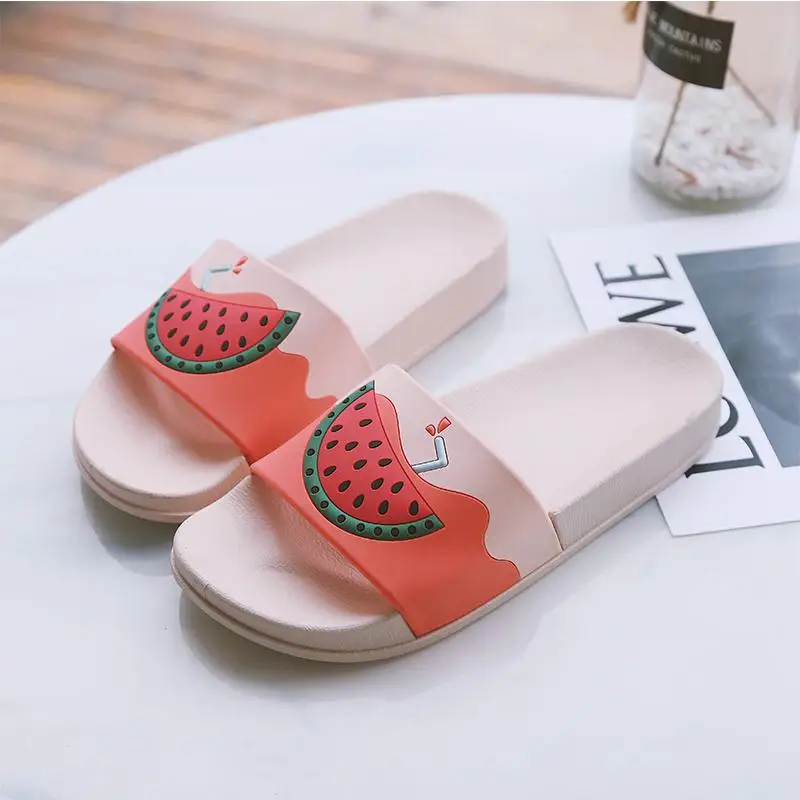 Летние сандалии без задника; женские шлепанцы с рисунком фруктов; удобные домашние шлепанцы на мягкой платформе; женская обувь; Прямая поставка - Цвет: watermelon