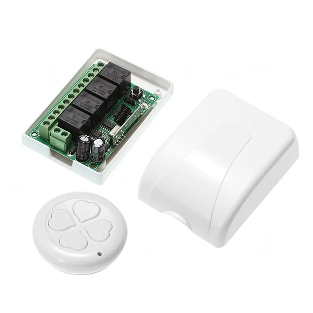 

Wireless 12V Four Channels Module Learning Switch & Round Shaped Four-Key Four-leaf Clover Remote Controller Set