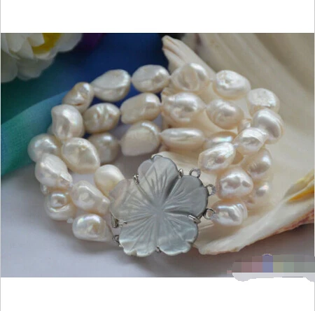 

P4586 3row 8" 15mm white baroque freshwater cultured pearl bracelet Noble style Natural Fine jewe Fast (D) SHIPPING