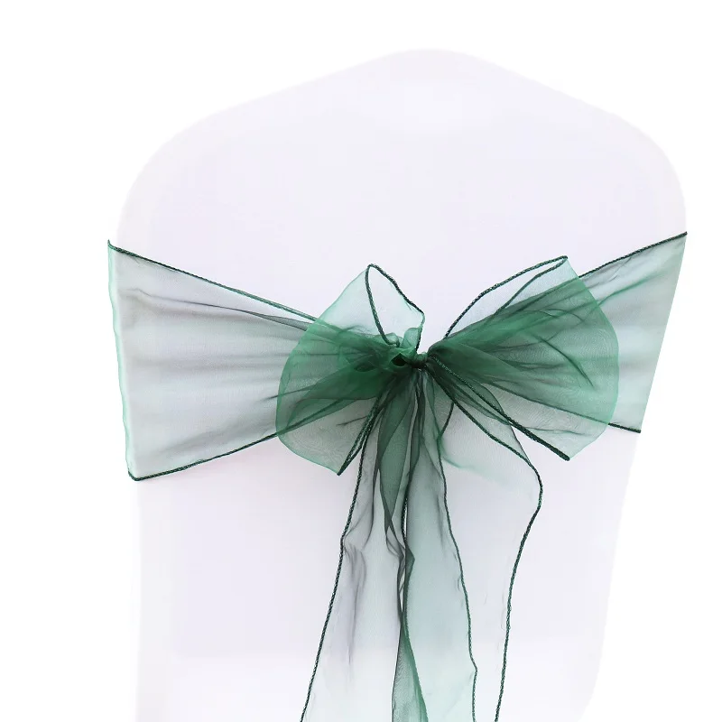 1 шт., 18x275 см, чехол для стула из органзы с поясом и галстуком-бабочкой, тюль для свадебного банкета, рождественского мероприятия, вечерние украшения - Цвет: Dark Green