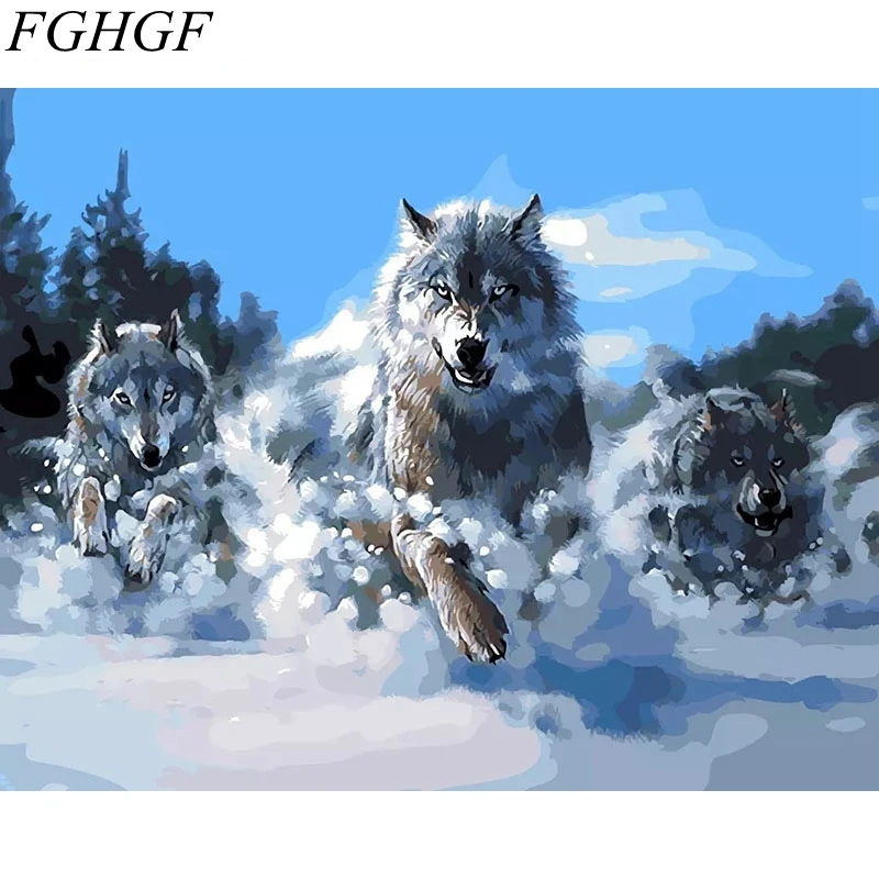 

FGHGF Colorful Abstract Wolf Framed Picture Painting Calligraphy DIY Painting By Numbers Coloring By Numbers