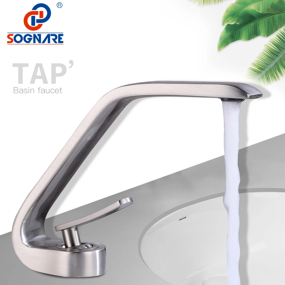 

SOGNARE Basin Faucet for Bathroom Sink Faucet Bras Basin Mixer Water Tap Deck Mount Single Handle Cold and Hot Bathroom Taps Set