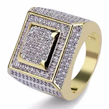 Роскошное кольцо в стиле хип-хоп с кубическим цирконием класса ААА, мужские кольца золотого цвета, медный материал, CZ каменные Квадратные Кольца для мужчин, ювелирные изделия
