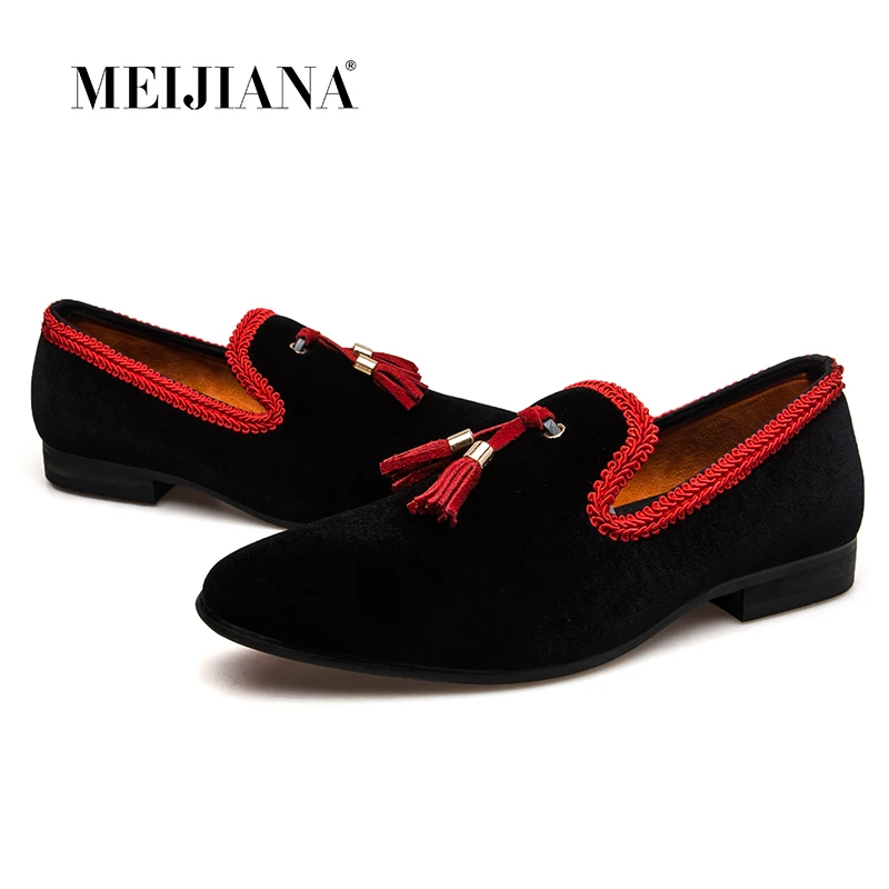 MeiJiaNa 2018 New Men's Loafers Moccasins Slip On Chinese style Leather Casual Shoes Male Black/Red Flats