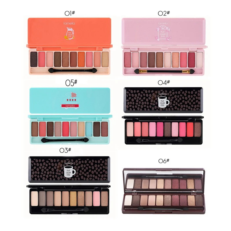 10 Color Nude Shining Eyeshadow Palette Glamorous Waterproof Not Blooming Cherry Eye Shadow Shimmer Glitter Makeup TSLM1