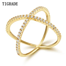 TIGRADE Incrustaciones de Circonio Cúbico Anillos Cruzados de Oro Para Las Mujeres 925 de Plata Partido Anel Anillo de Alianzas De Boda De Moda de La Joyería Femenina Regalo