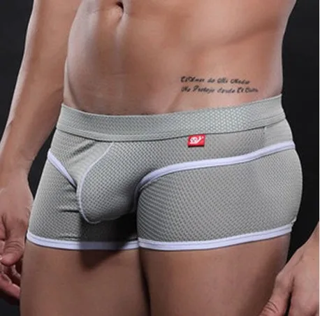 

Free shipping WJ men's underwear low-rise sexy boxers pouch mesh breathable shorts 6 Colors S M L XL