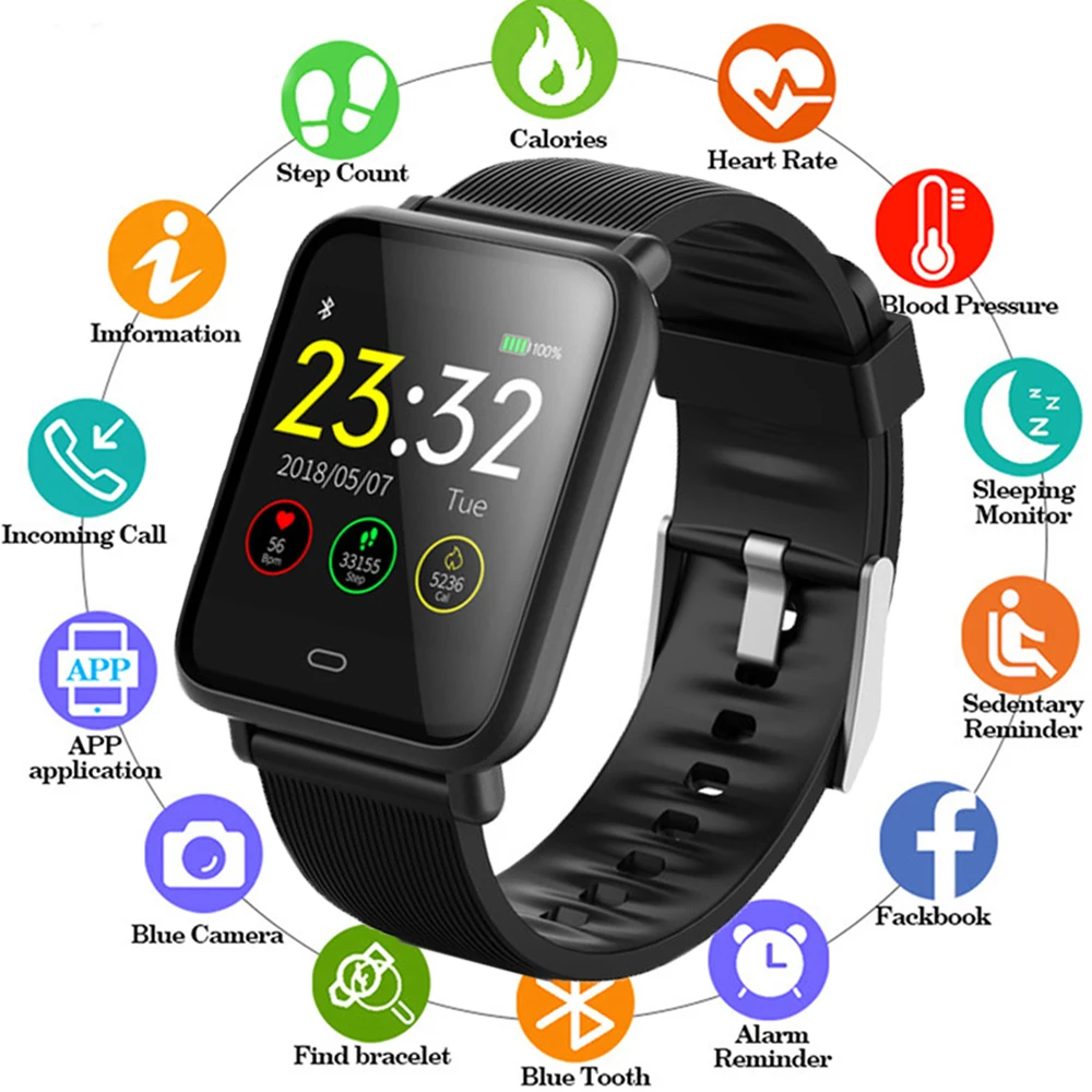 

2019 Smart Watch Q9 For Android IOS Blood Pressure Heart Rate Monitor IP67 Waterproof Men Women Sport Fitness Trakcer Smartwatch